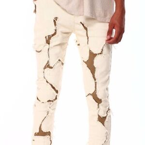 Men's Distressed Waimea  bone stack denim  - cream size 20  guys pants
